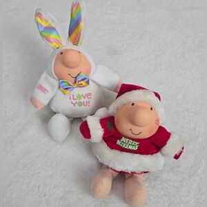Vintage 1980s Ziggy Santa & Easter Bunny Plush Christmas Doll American Greetings